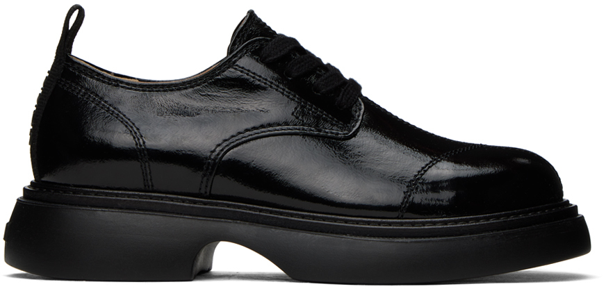 Ganni Black Everyday Lace-up Derby Shoes In 004 Black/black