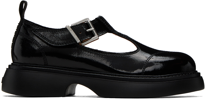 Shop Ganni Black Everyday Buckle Mary Jane Loafers In 004 Black/black