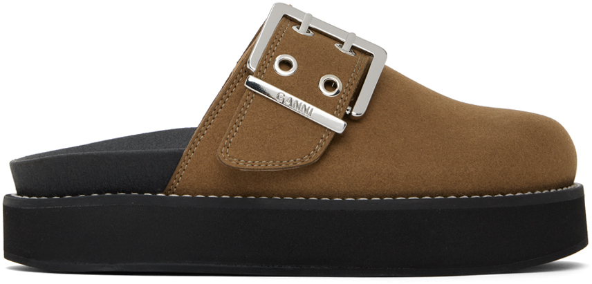 Brown Feminine Buckle Loafers by GANNI on Sale