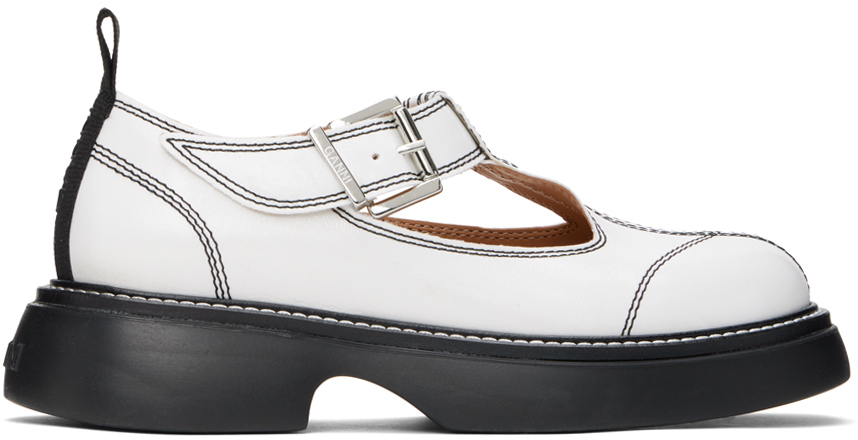 【関税込み】GANNI ホワイト Everyday Buckle メリージェーン GANNI Women's' Everyday Buckle Mary Jane Shoes in White | LN-CC®