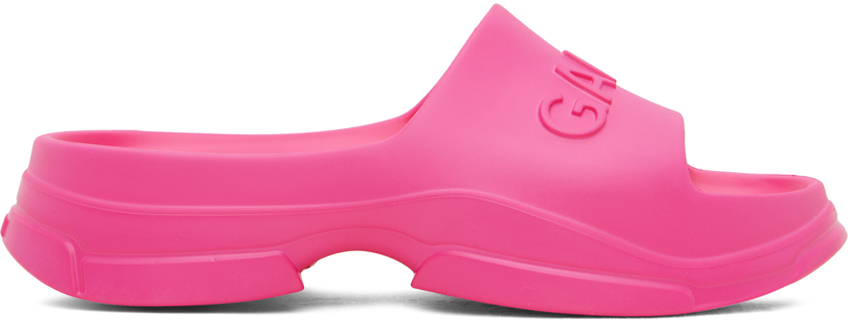 Shop Ganni Pink Pool Slide Sandals In 483 Shocking Pink