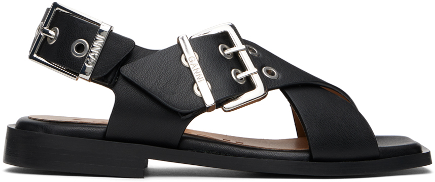 Black Feminine Buckle Cross Strap Sandals