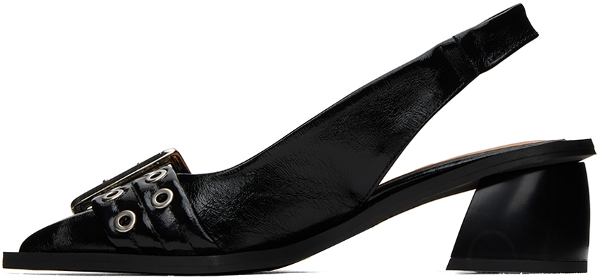 Ganni Feminine Buckle Slingback Pumps In 099 Black