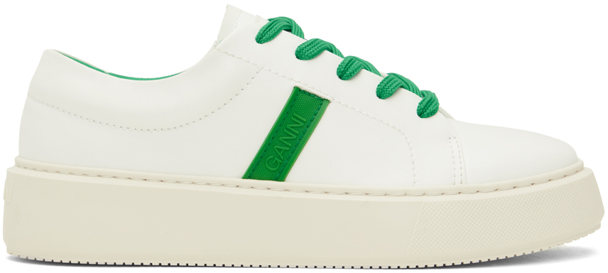 White & Green Sporty Mix Cupsole Sneakers