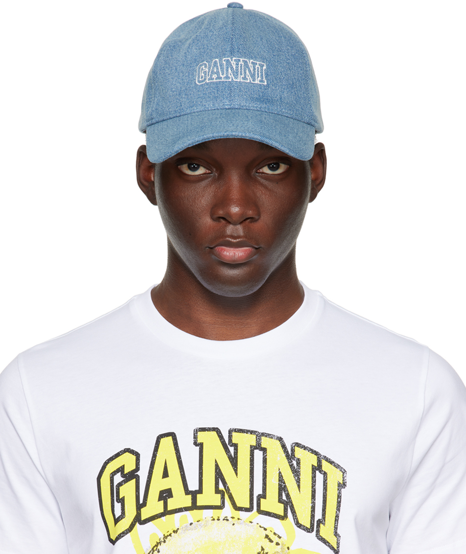 Ganni Blue Embroidered Denim Cap