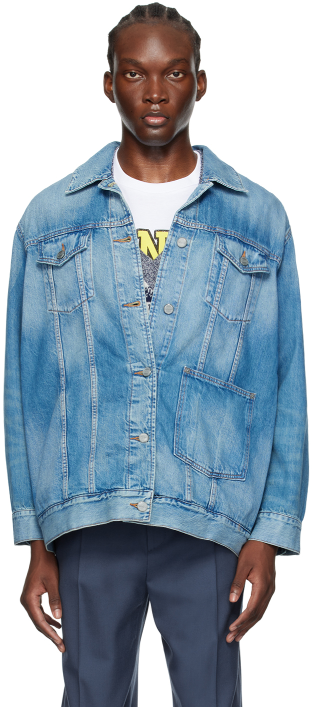 Shop Ganni Blue Oversized Denim Jacket In Tint Wash
