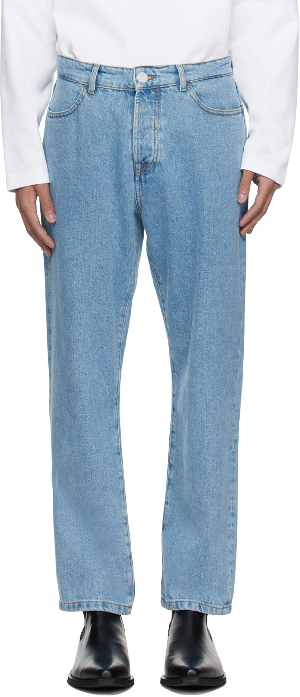 Blue Straight Leg Jeans by Róhe on Sale