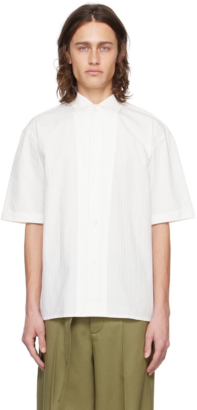 Rohe Off-white Camp Collar Shirt In 597 Off-white Stripe