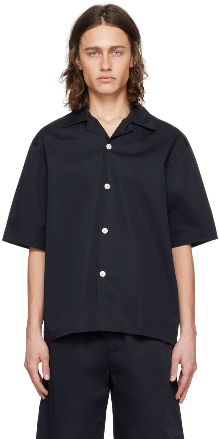 Róhe: Black Camp Collar Shirt | SSENSE