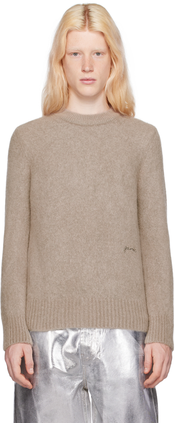 Ganni Taupe Brushed Sweater In Fallen Rock
