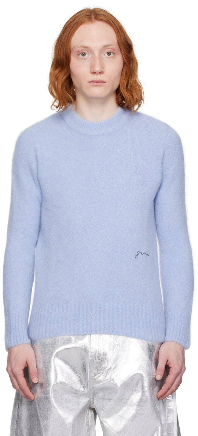 Ganni Blue Brushed Sweater In Powder Blue