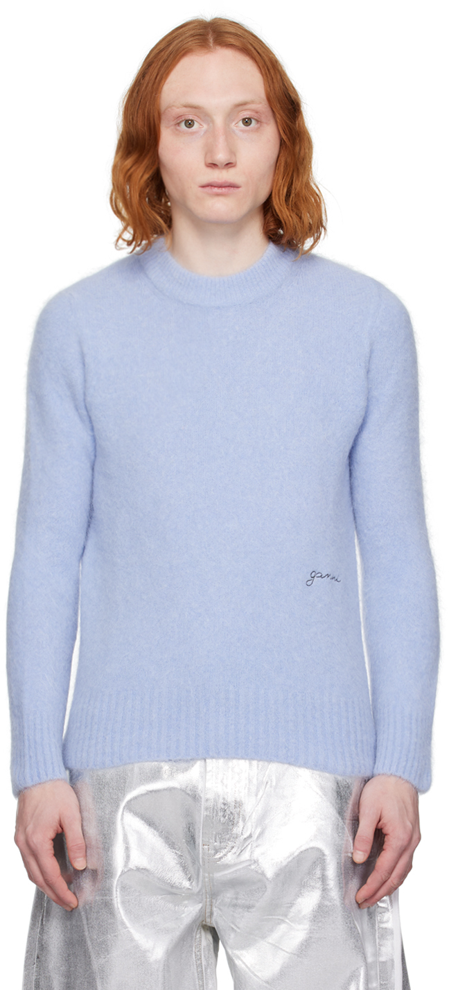 Pull Bleu En Tricot Brossé Ganni En Solde