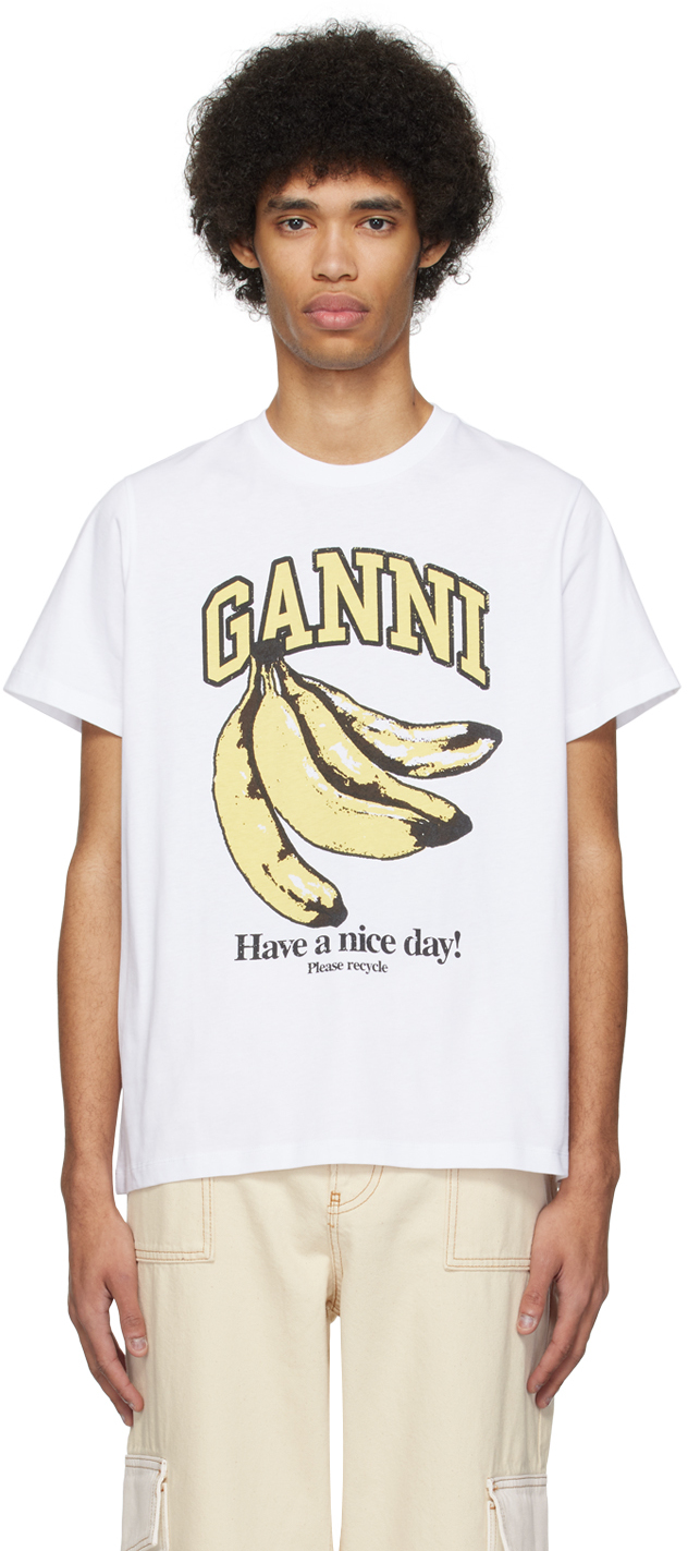 Shop Ganni White Banana T-shirt In Bright White