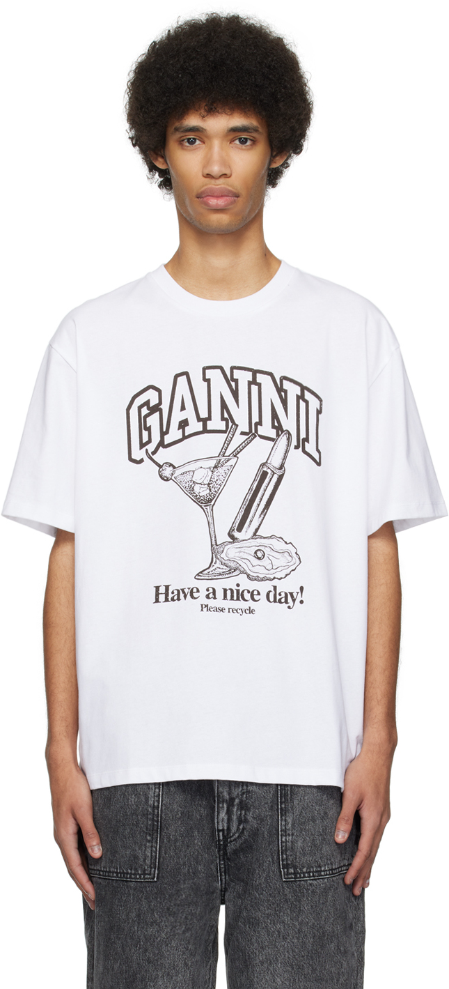 GANNI: White Cocktail T-Shirt | SSENSE
