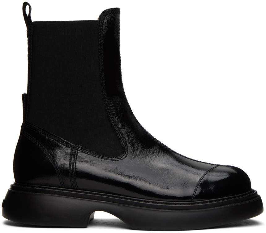 Ganni Black Everyday Mid Chelsea Boots In Black/black