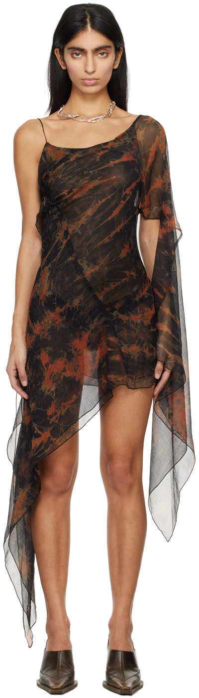 Knwls Womens Acid Flame Fuel Abstract-pattern Silk Mini Dress In Black