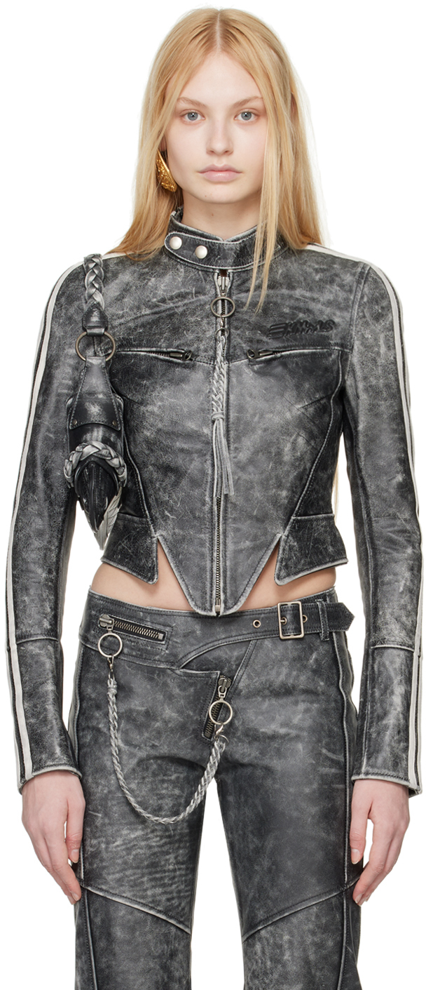 Shop Knwls Black Claw Leather Jacket In Moto Black
