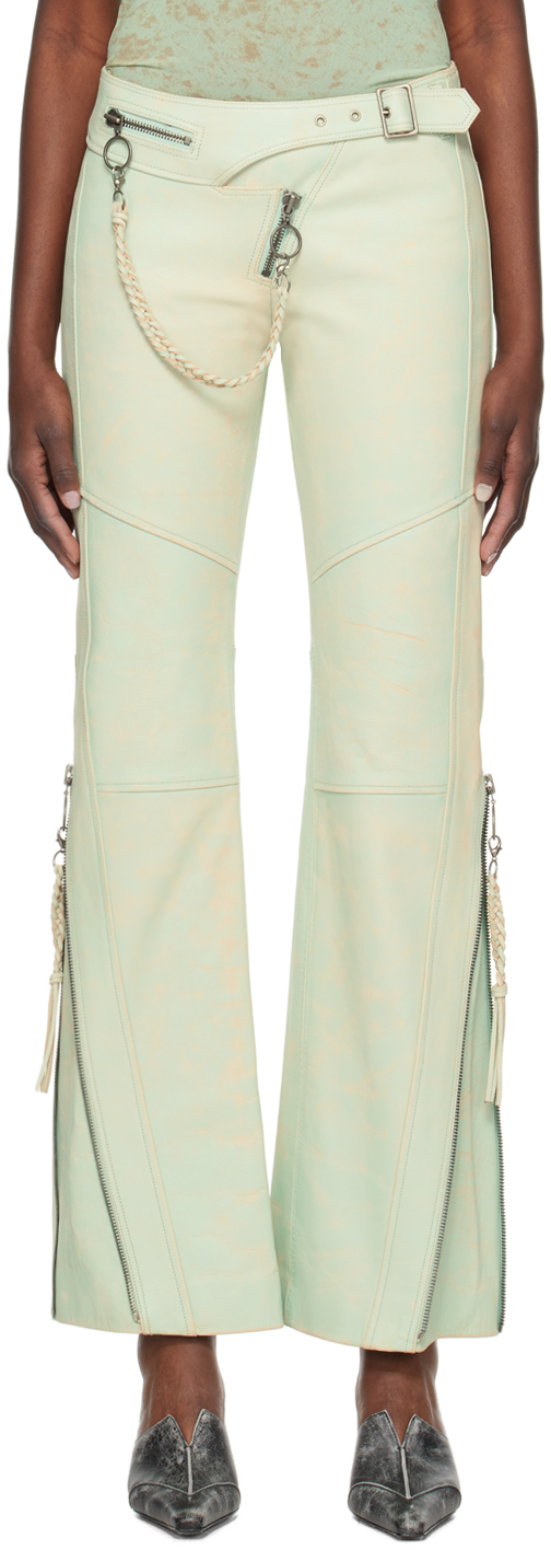 Shop Knwls Blue Nihil Leather Pants In Moto Teal
