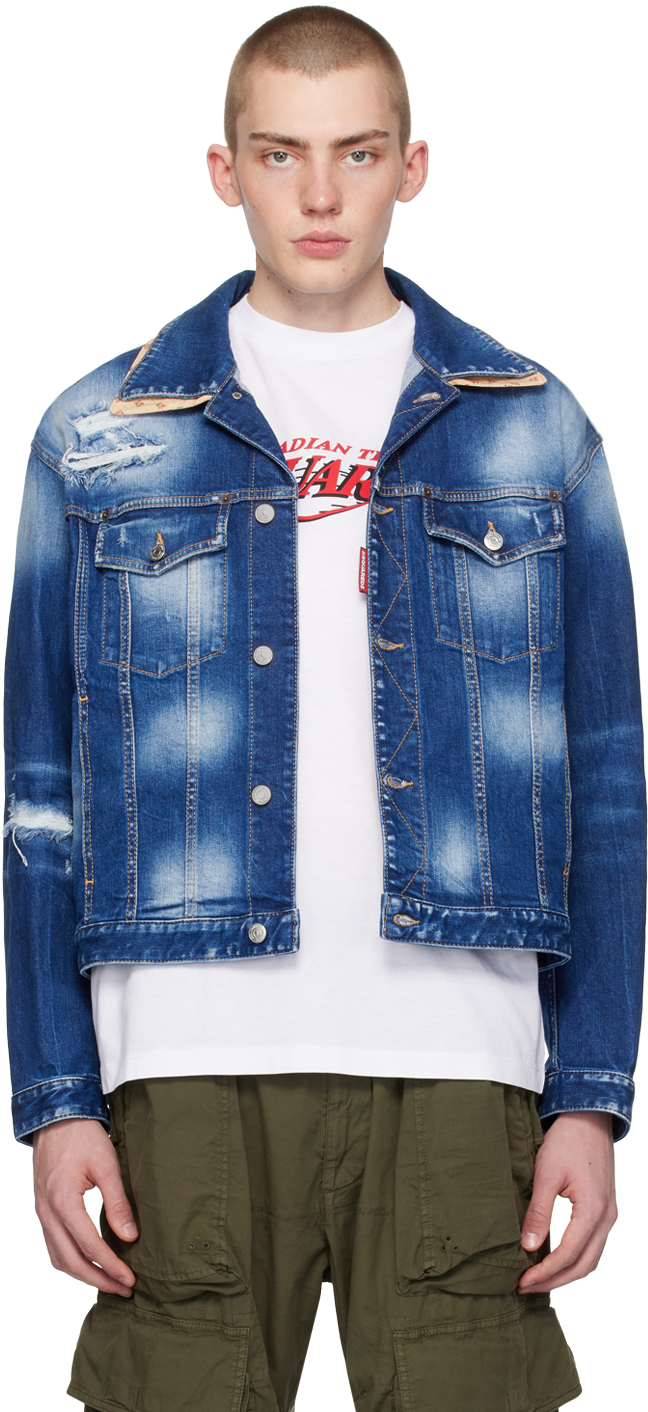 Blue Kaban Denim Jacket by Dsquared2 on Sale