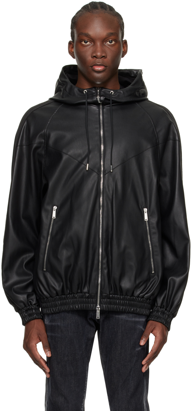 Black Hybrid Swag Faux-Leather Track Jacket