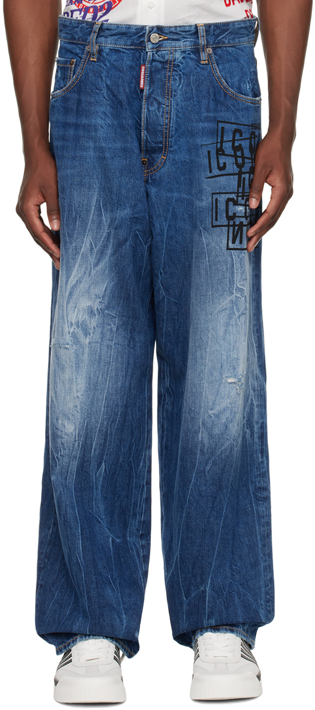 Shop Dsquared2 Blue Icon Stamps Eros Jeans In 470 Navy Blue
