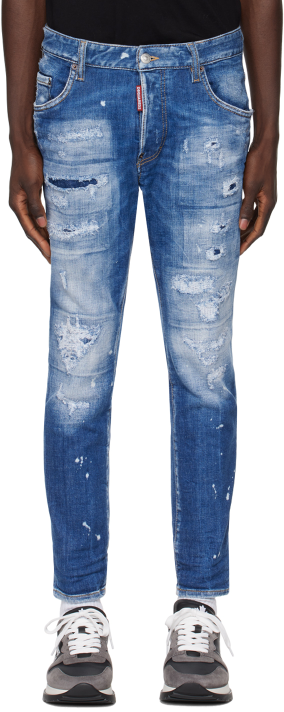 Indigo Mended Skater Jeans by Dsquared2 on Sale