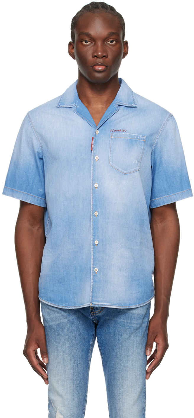 Shop Dsquared2 Blue Notch Denim Shirt In 470 Navy Blue