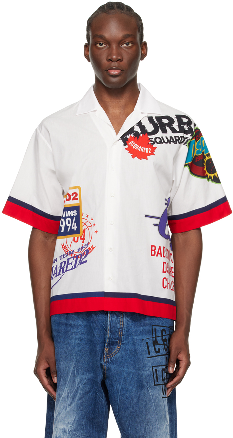 Dsquared2 White Printed Shirt In 001s Colours Mix