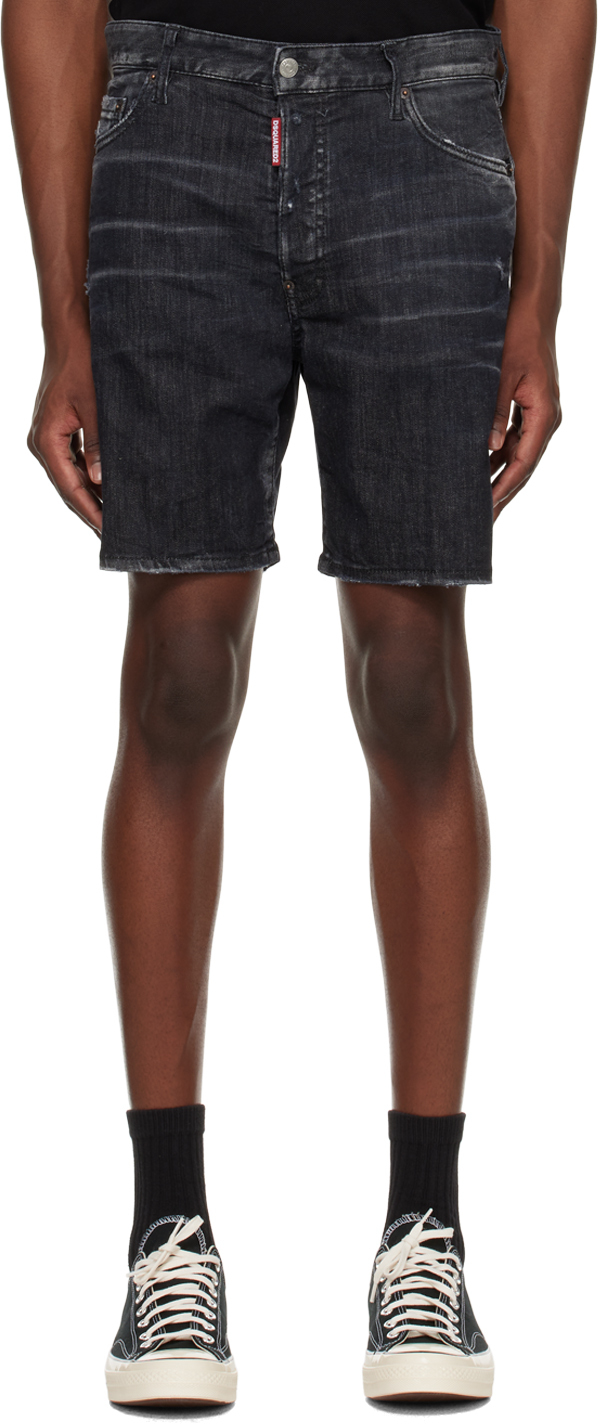Shop Dsquared2 Black Marine Denim Shorts In 900 Black