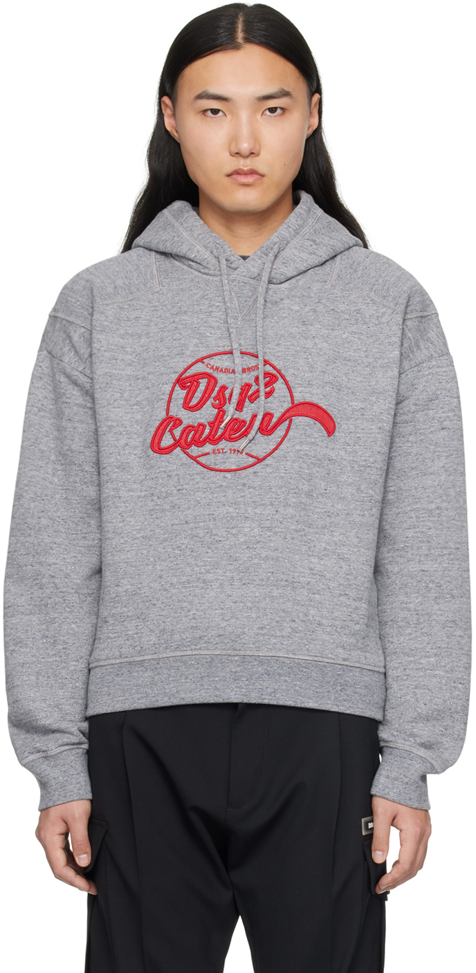 Gray Embroidered Hoodie by Dsquared2 on Sale