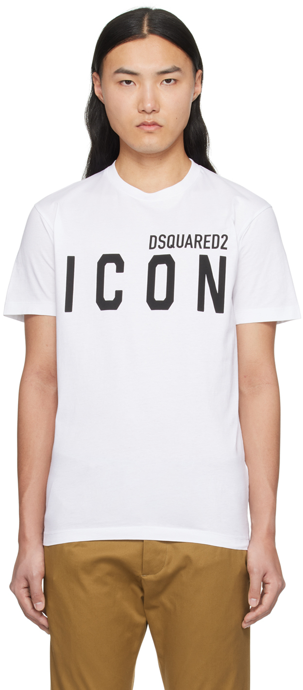 Dsquared2 White 'be Icon Cool' T-shirt In 989 White-black
