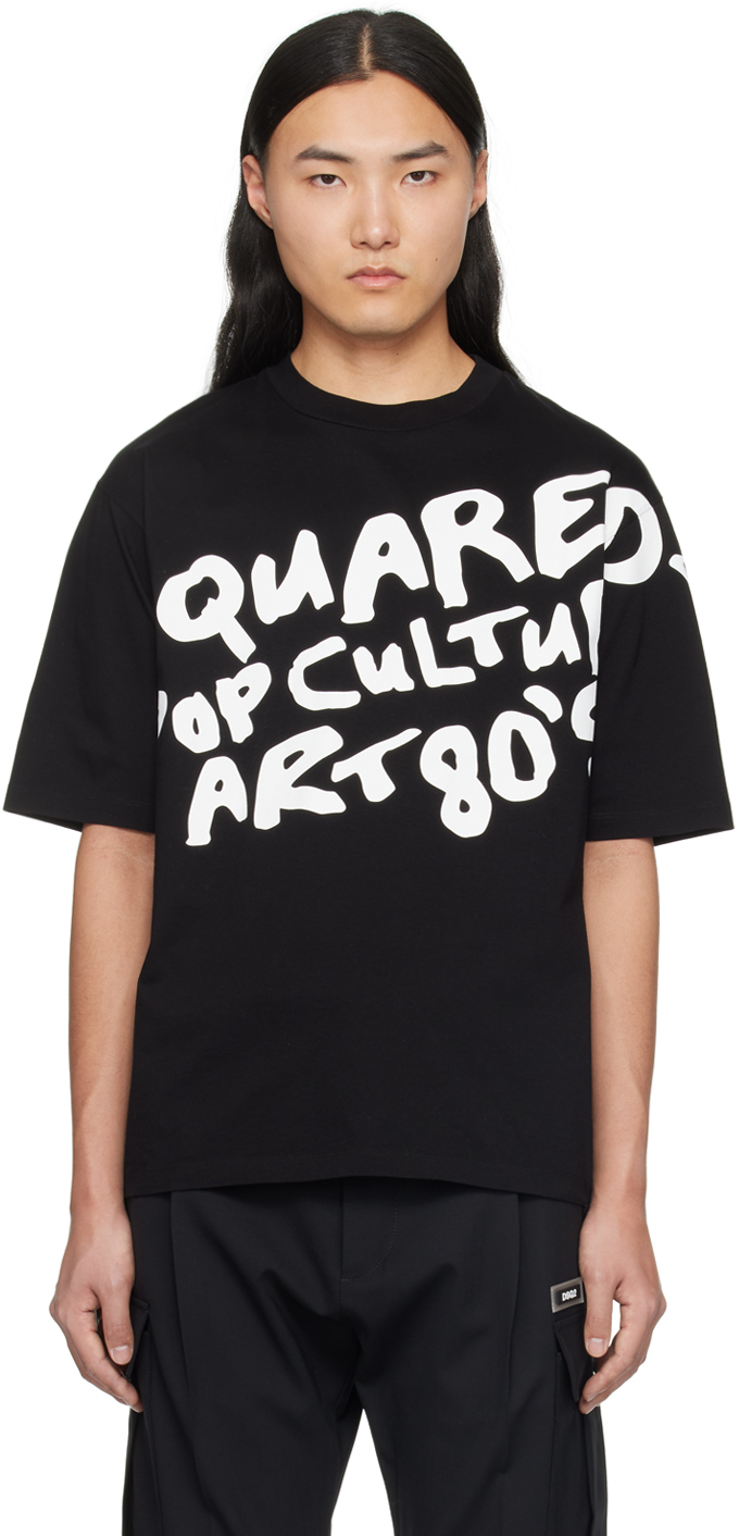 Shop Dsquared2 Black D2 Pop 80's T-shirt In 900 Black