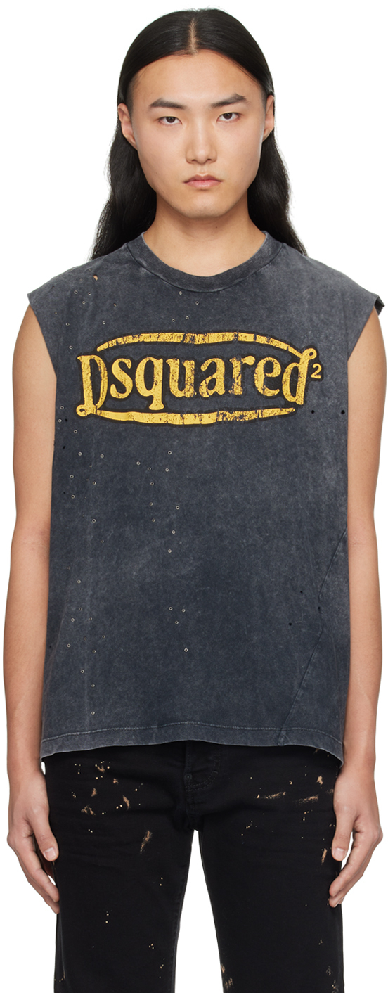 Shop Dsquared2 Black Distressed Tank Top In 814 Charcoal