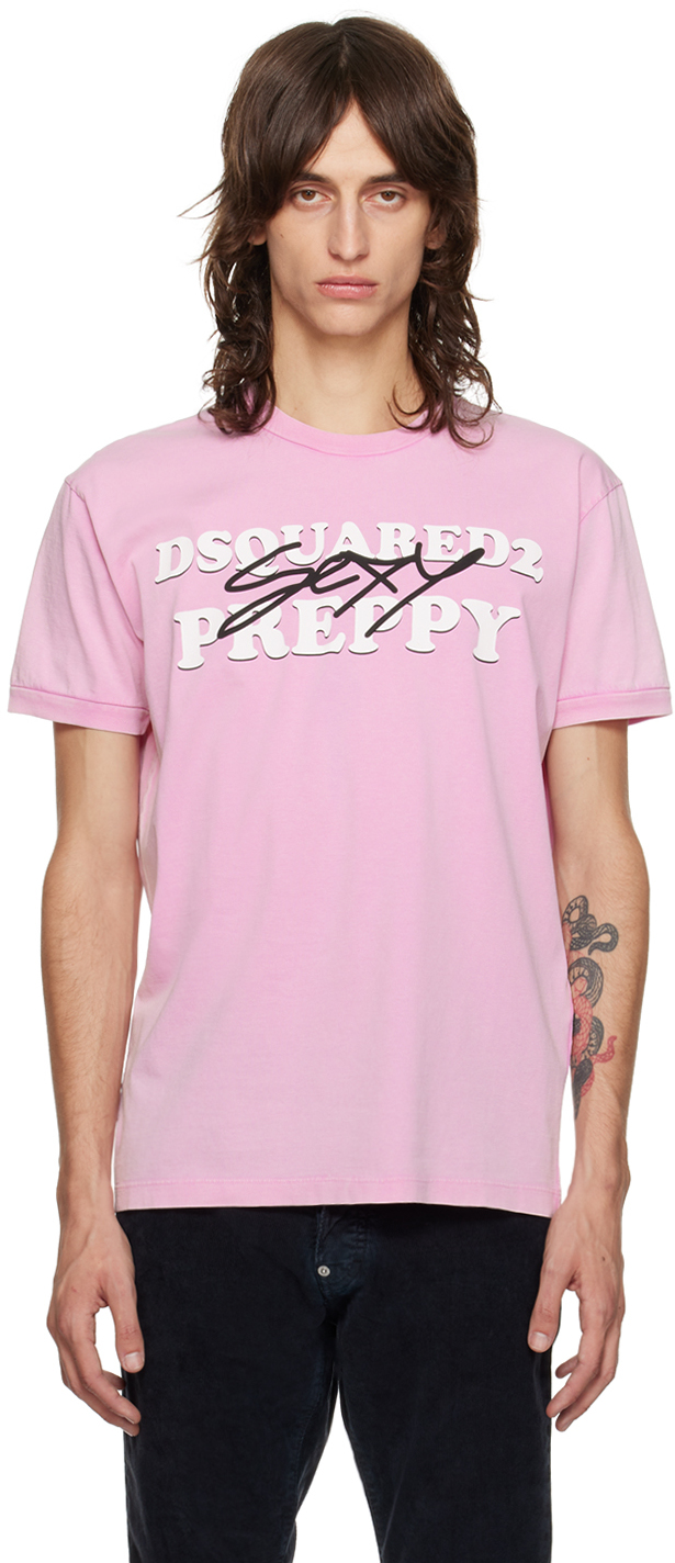 【関税込み】Dsquared2 ピンク Preppy Muscle Fit Tシャツ Pink 'Preppy' Muscle Fit T-Shirt by Dsquared2 on Sale