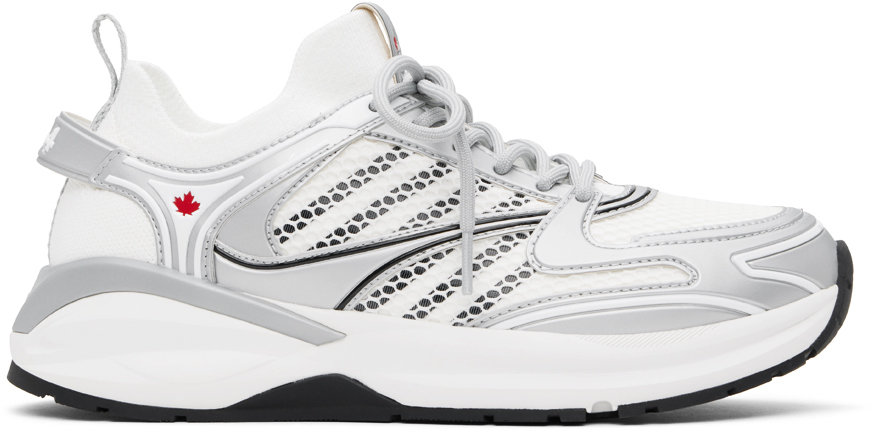 Shop Dsquared2 White & Silver Dash Sneakers In M2691 White+silver
