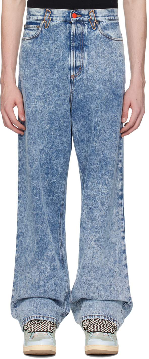 Shop Members Of The Rage Blue Baggy Jeans In Blue/acid Wash