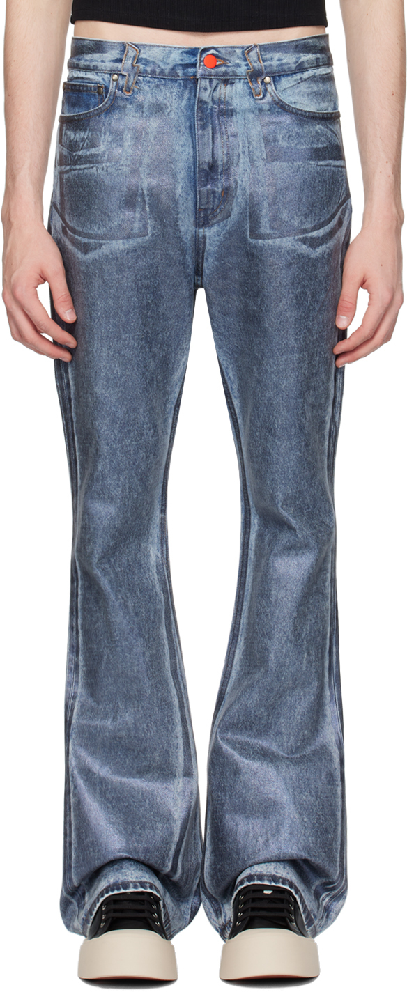 Shop Members Of The Rage Blue Flares Jeans In Blue/acid Wash