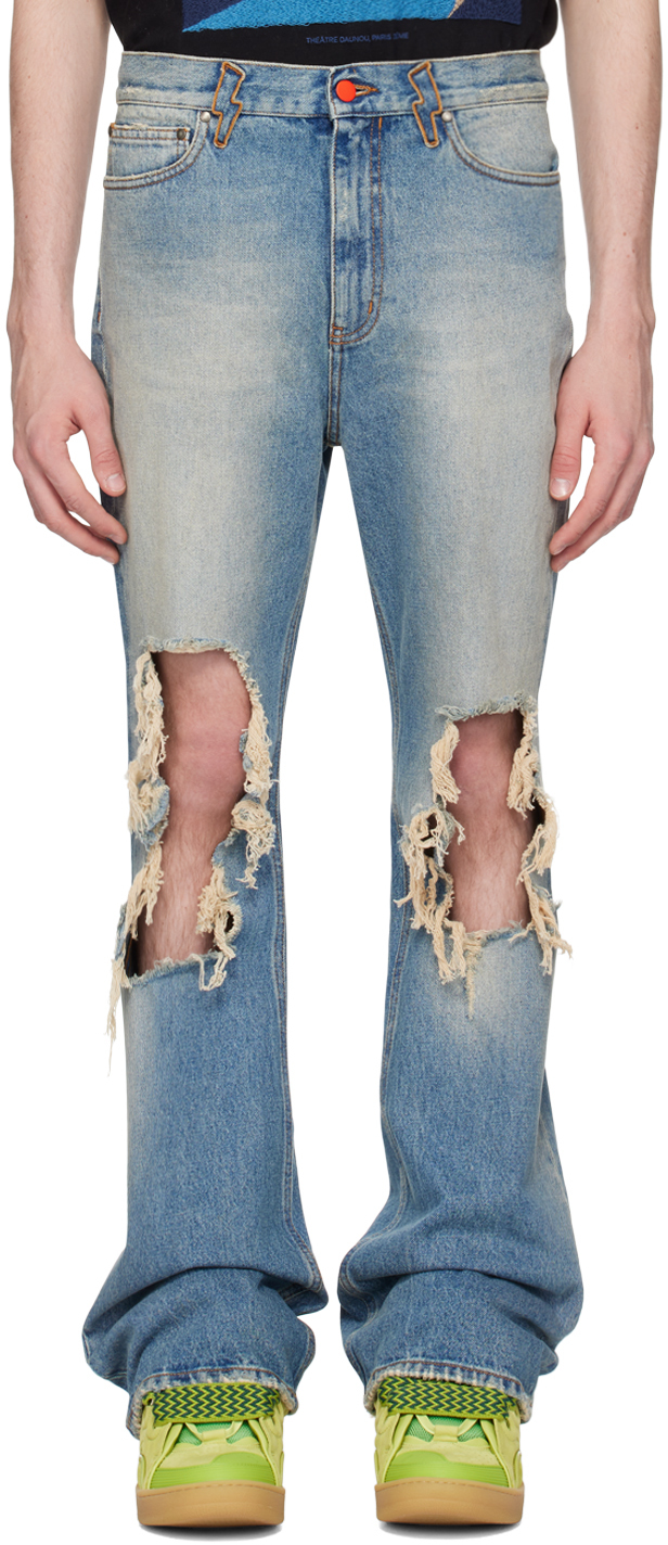 Shop Members Of The Rage Blue Flares Jeans In Light Blue