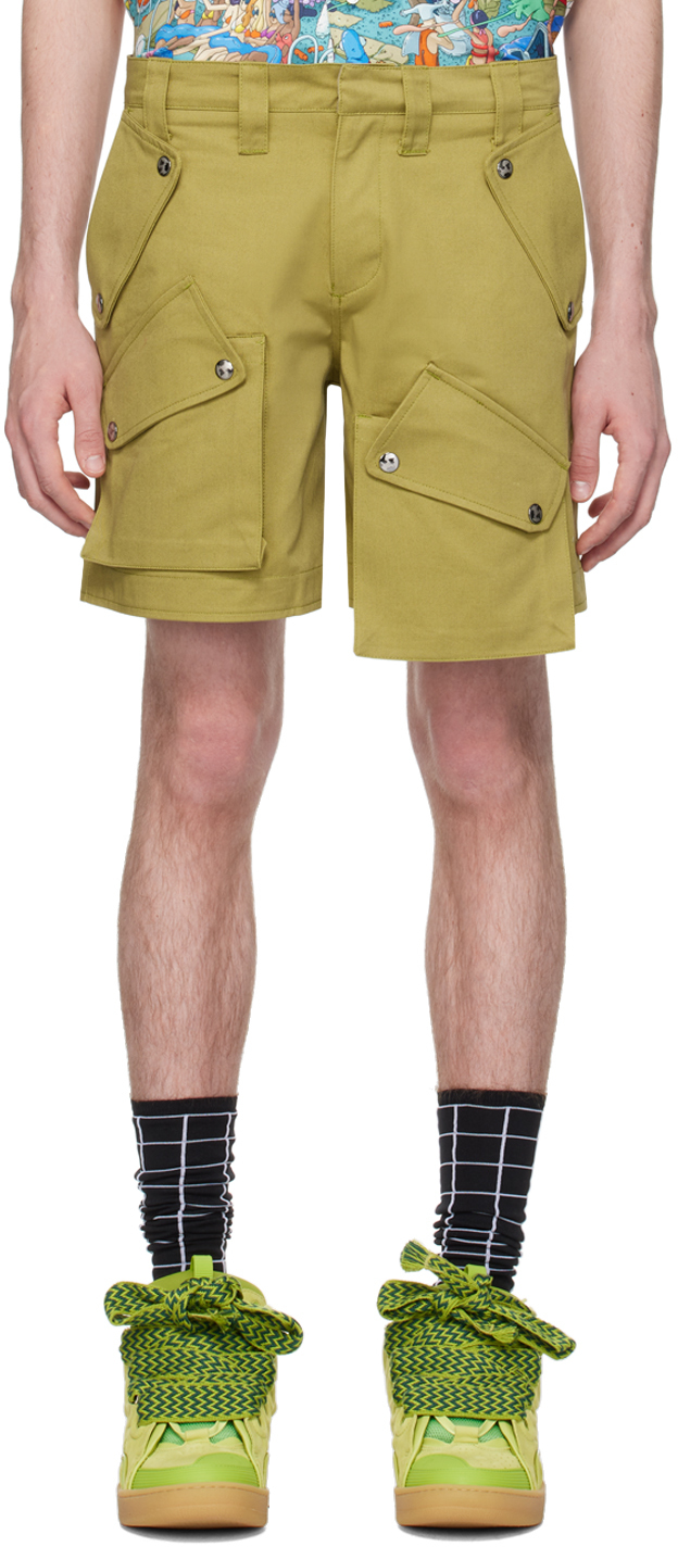 Shop Members Of The Rage Green Four-pocket Shorts In Military Green