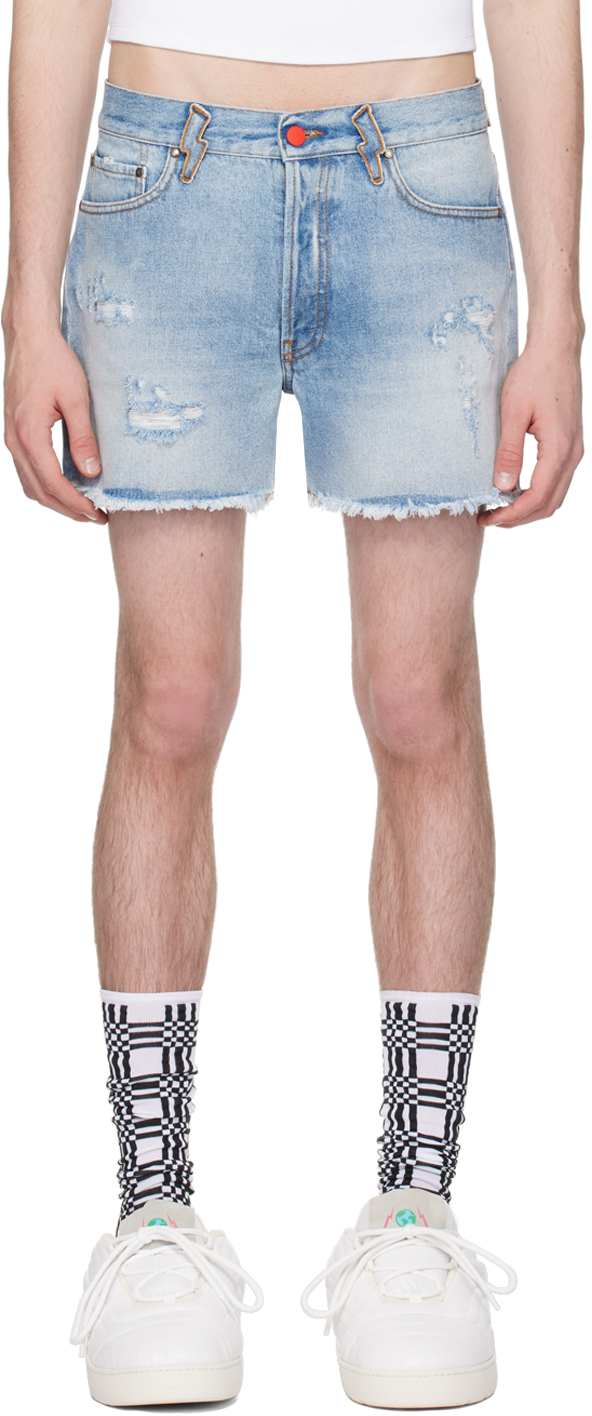 Shop Members Of The Rage Blue Distressed Denim Shorts In Light Blue