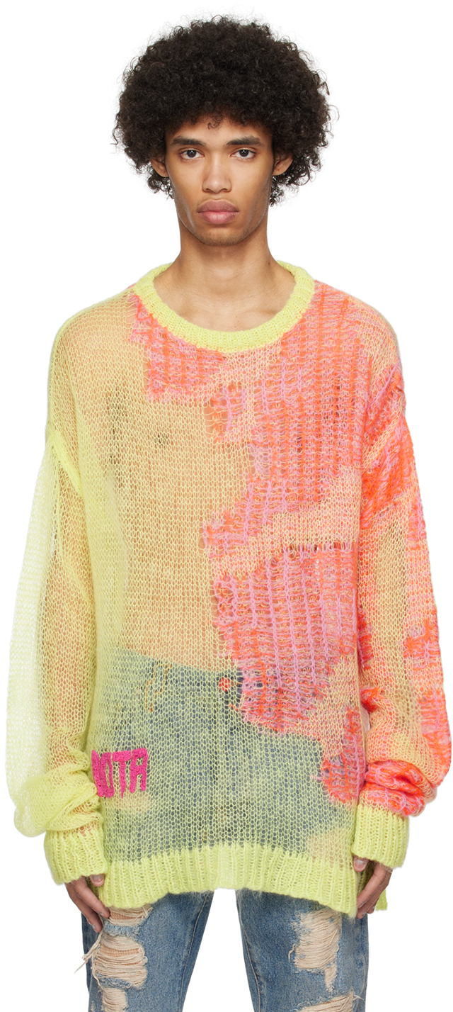 Green & Pink Sheer Sweater by Members of the Rage on Sale