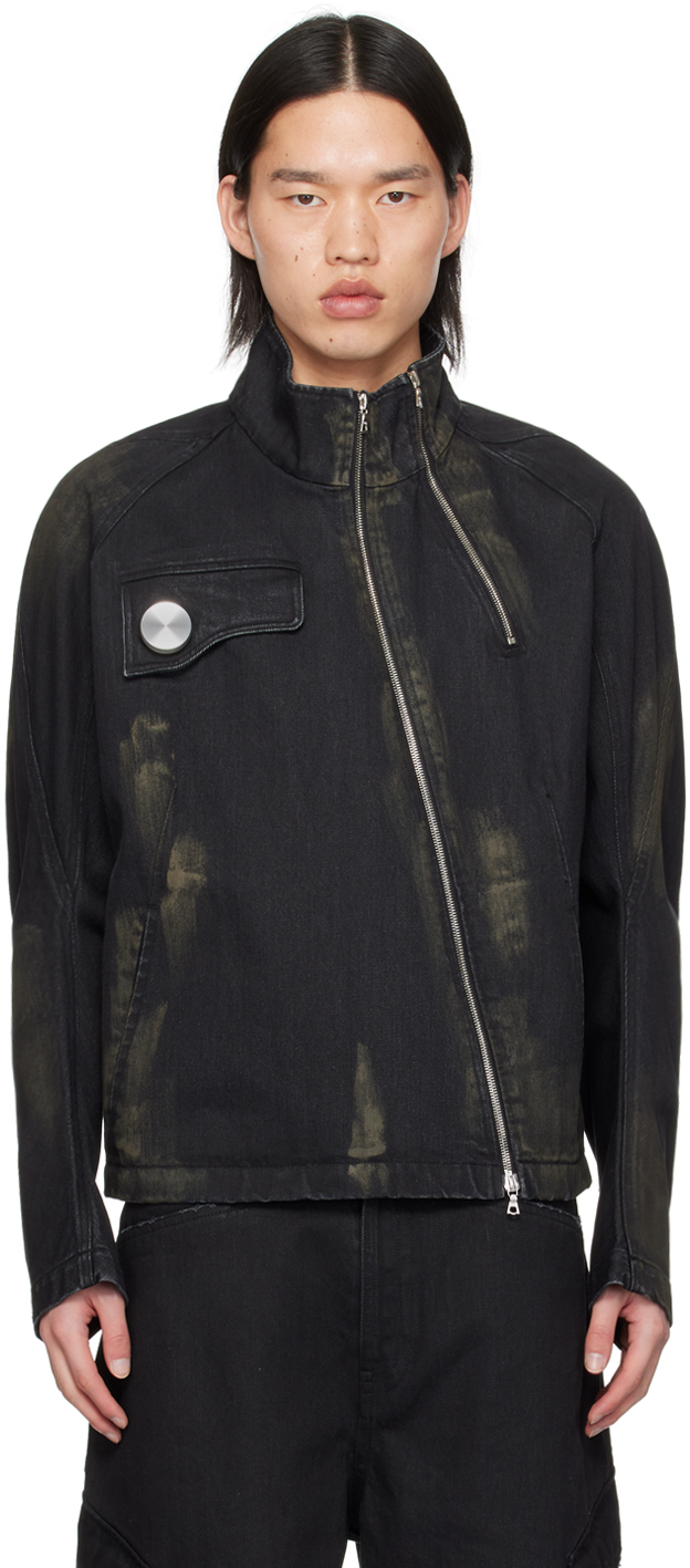 Black Articulated Sleeve Denim Jacket