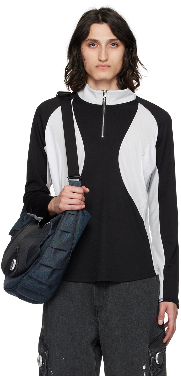 Black & Gray Half-Zip Long Sleeve T-Shirt