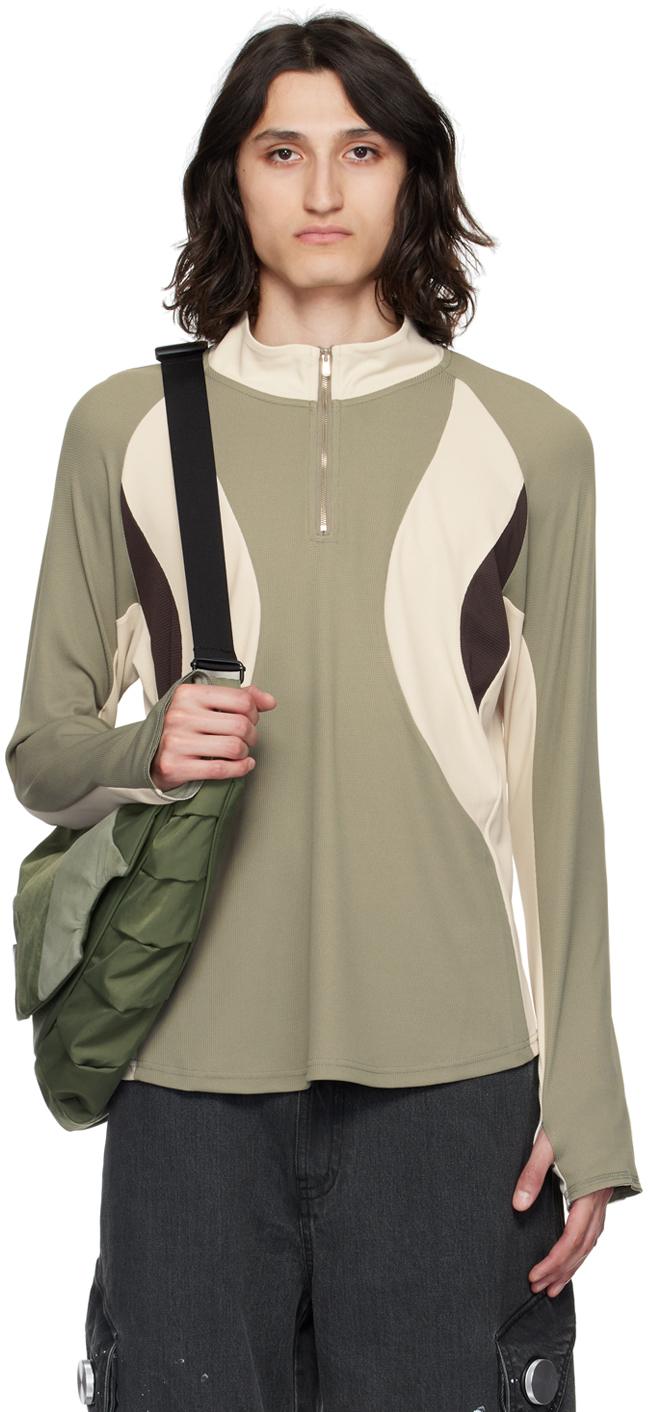 Cmmawear Ssense Exclusive Green & Off-white Long Sleeve T-shirt In Olive Green/grey/nav