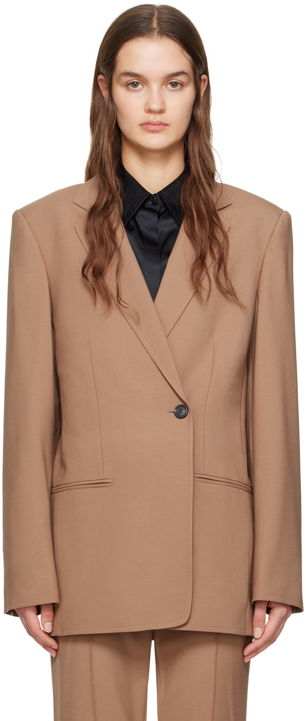 Shop Helmut Lang Brown Single-double Breasted Blazer In Dune