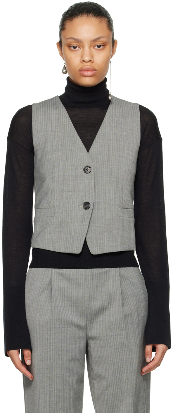 Shop Helmut Lang Gray & Black Cutout Vest In Blk/wht Multi - Acx