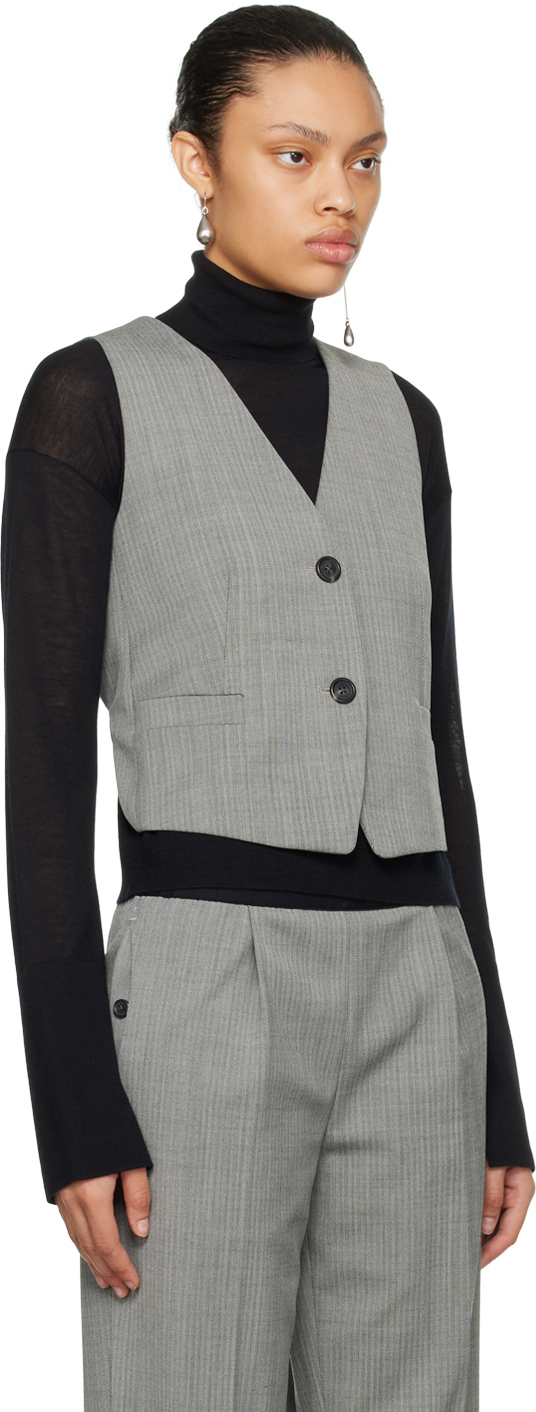 Helmut Lang Cutout Satin-paneled Herringbone Tweed Vest In Blk/wht Multi - Acx