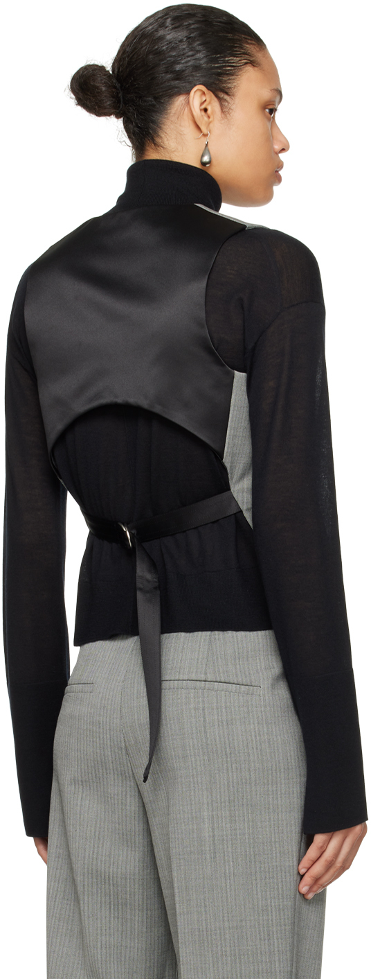 Helmut Lang Cutout Satin-paneled Herringbone Tweed Vest In Blk/wht Multi - Acx