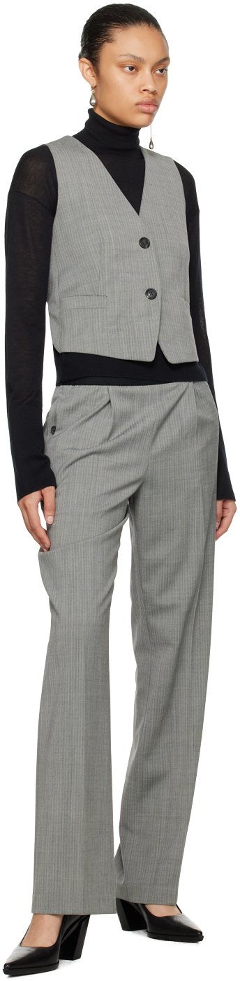 Helmut Lang Cutout Satin-paneled Herringbone Tweed Vest In Blk/wht Multi - Acx