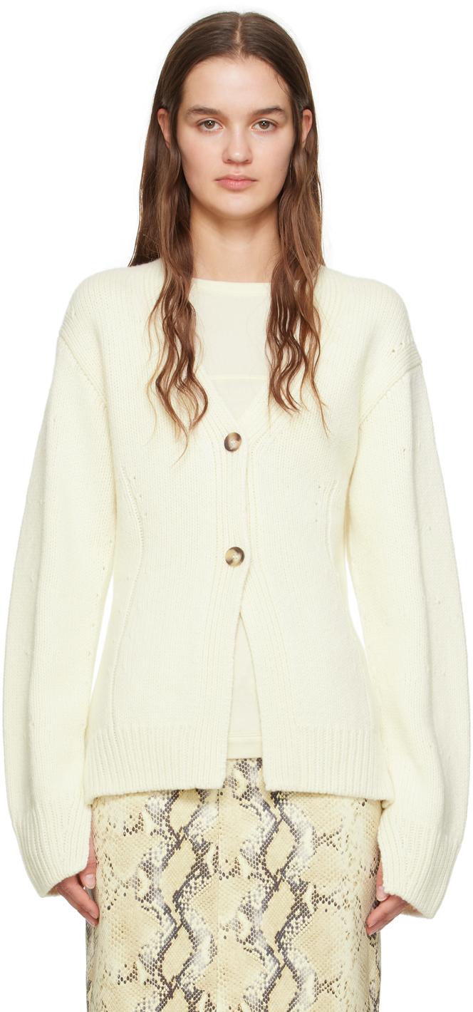 Shop Helmut Lang Off-white Tailored Cardigan In Ivory - C05